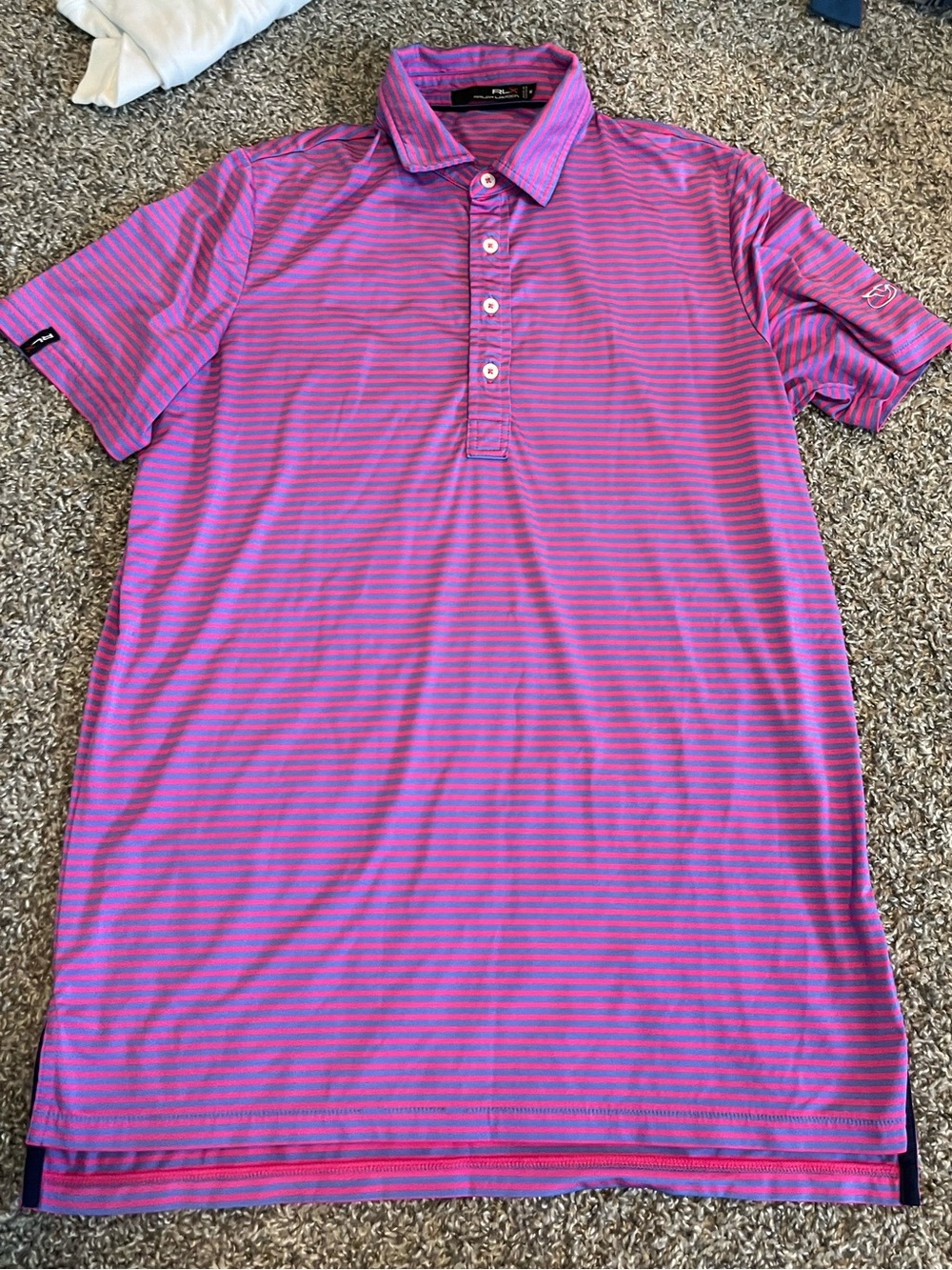 Polo Ralph Lauren rlx pink blue stripe performance polo shirt medium